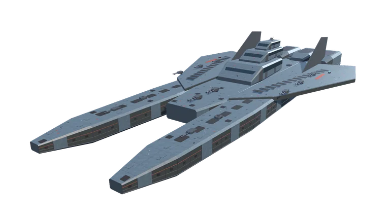 Large combat ship, front three-quarter view, on a transparent background.