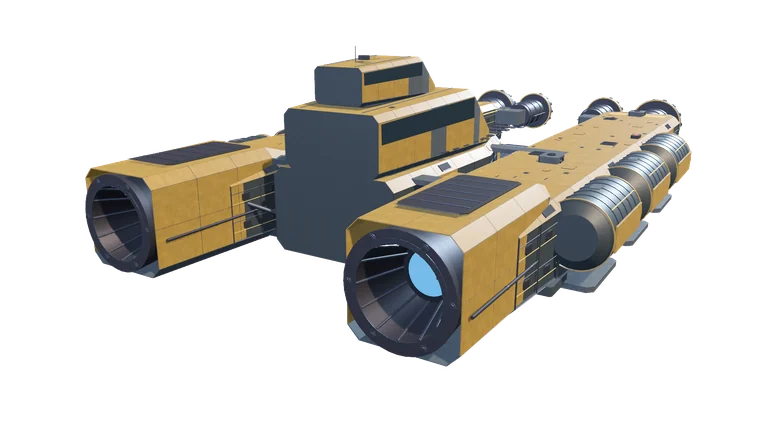 Large mining ship, rear three-quarter view, on a transparent background.