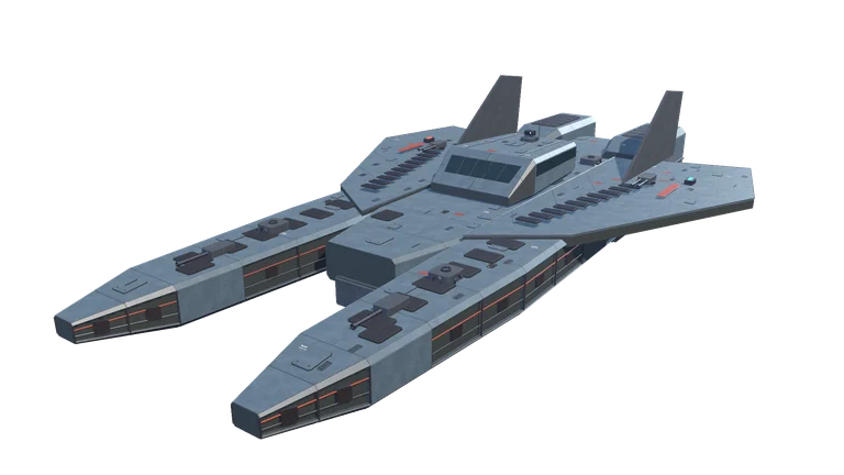 Medium combat ship, front three-quarter view, on a transparent background.