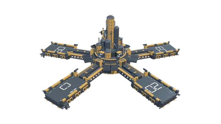 Mining station, front three-quarter view, on a transparent background.