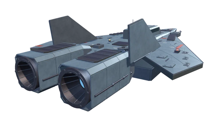 Small combat ship, rear three-quarter view, on a transparent background.
